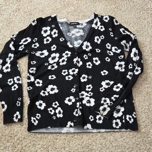 Lord & Taylor Black and White Floral Cardigan